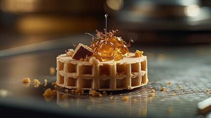 Molecular gastronomy. Masterpiece dish from a restaurant with Michelin Guide. Generative AI