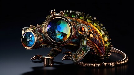 Cyberpunk chameleon wearing colorful iridescent glasses. Lizard creature. Generative AI