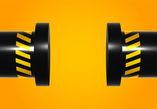 High pressure machine with orange safety stripes. Hydraulic press close up. Hardness and crush testing. 3D vector illustration.