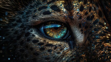 Close-up leopard eye. Close-up face leopard. Generative AI