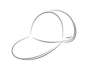 Sketching cap with peak. Baseball cap. Sportswear. Sketch Cover for Sun Protection. Drawn clothing accessory. Isolated item. Vector illustration.