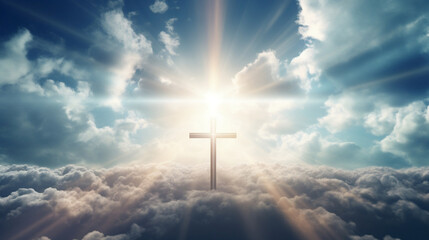 Heavenly Golden Cross Transcending Clouds