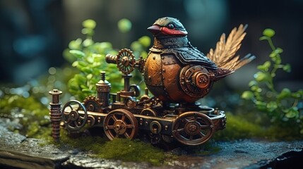 Iron mechanical bird. Generative AI
