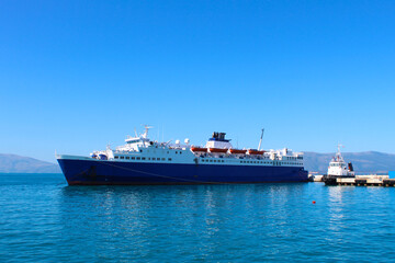 Fototapeta na wymiar Harbor Hub: The Vibrant Ferry at Vlore's Port, Albania