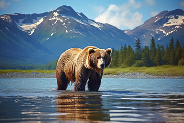 alaska day brown bear looks into the distance AI generate