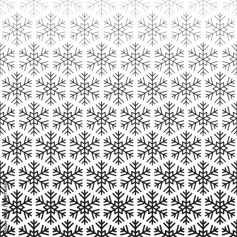 Poster snowflake seamless pattern. repeating fades degrade snowflakes background. repeated fadew geometric 