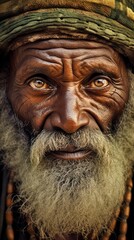 Fototapeta premium Close Up portrait of an old indian man with white beard wearing traditional clothes