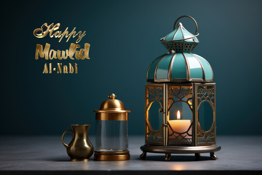 Happy mawlid al-nabi, The celebration of the birthday of the Prophet Muhammad, Rabi al-Awwal, Islam Sunnis and Shiites, Hamd, tasbih, public processions, naat. Postcard banner Greeting card.