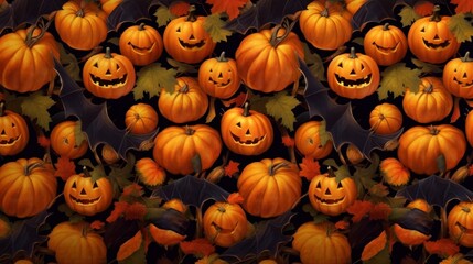 Holiday Halloween, pattern background with pumpkin, bat,  8K Generative AI