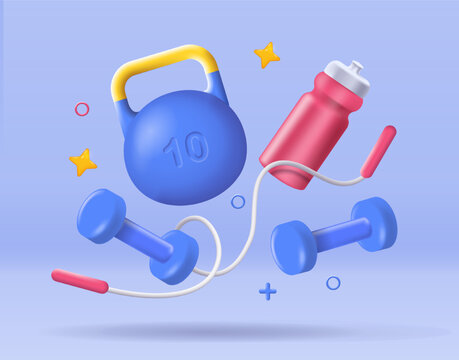 3D gym equipment vector concept