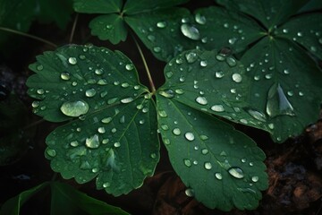 Wet leaves glisten after the rain. ????, generative IA