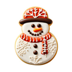 Fototapeta premium Cute Christmas Snowman Cookie Isolated on a Transparent Background
