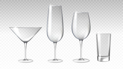 Realistic empty glasses vector set at copy space