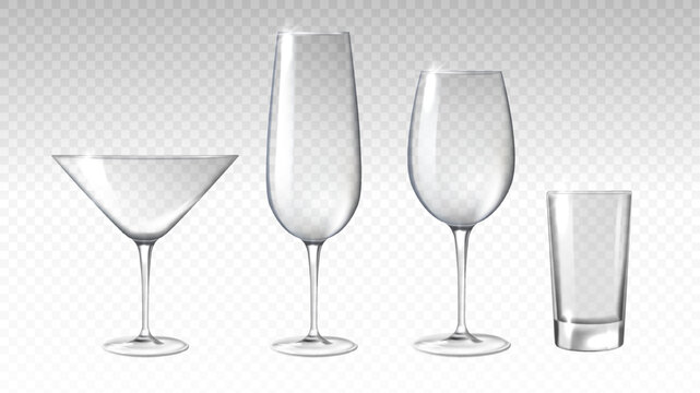 Realistic empty glasses vector set at copy space