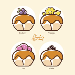 Bluder Bread Blueberry, pineapple, taro and coffee flavors