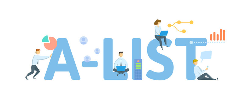 A-list. Concept with keyword, people and icons. Flat vector illustration. Isolated on white.