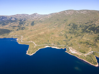 Aerial view of Belmeken Dam, Rila mountain, Bulgaria