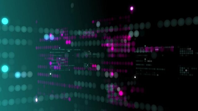 modern futuristic digital flickering animation with many small dots overlay pattern. Black violet background. Coding concept