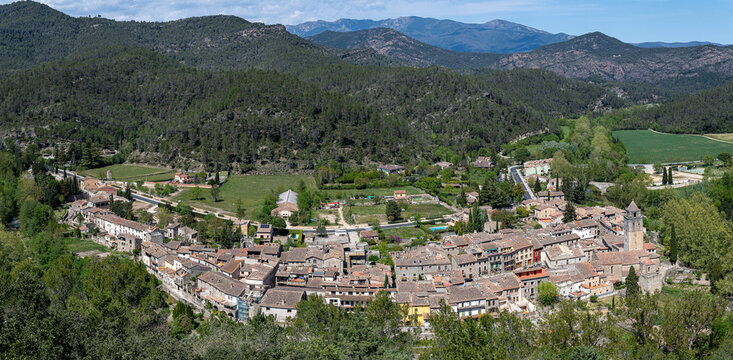 aerial view of the pretty stone village of san lorenzo de la muga girona spain emporda