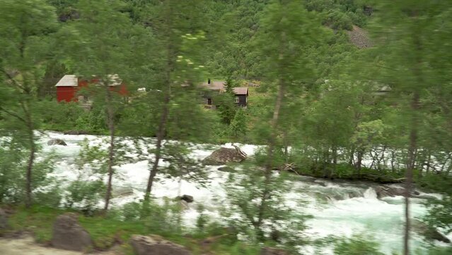 The Flam Railway one of the most beautiful train journeys in the world and is one of the leading tourist attractions in Norway. Driving plate. View through the window