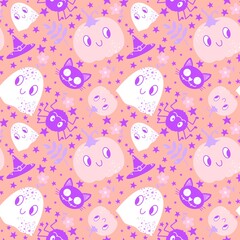 Cartoon Halloween seamless pumpkins and ghost pattern for wrapping paper and fabrics and kids clothes print