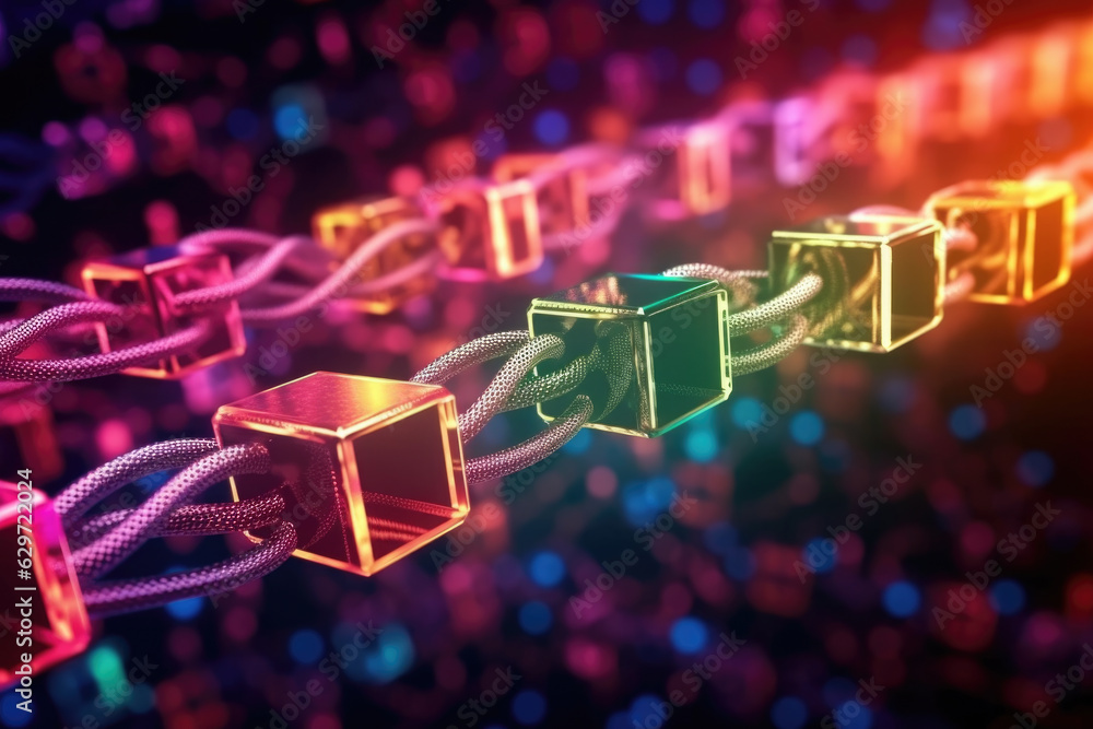 Poster cyberspace world in 3d graphics. numerous connected lines, dots, and polygons create geometric shape