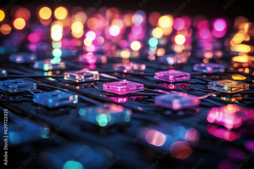 Poster cyberspace world in 3d graphics. numerous connected lines, dots, and polygons create geometric shape
