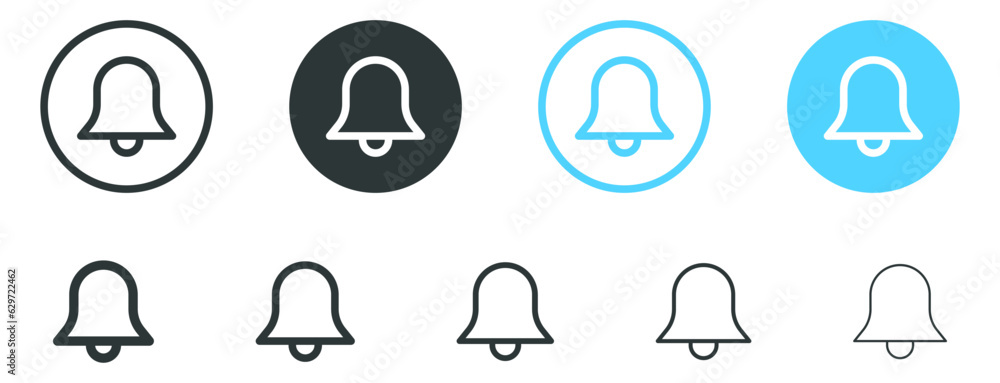 Aufkleber Notification bell icon. Alarm symbol. Ringing bell, notification alert icons. Incoming inbox message. Web interface app icon. Vector isolated elements 