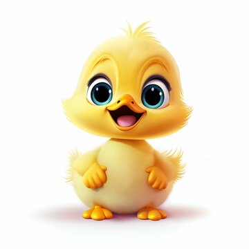 Cute Cartoon Baby Duck Isolated on White Background. Generative ai