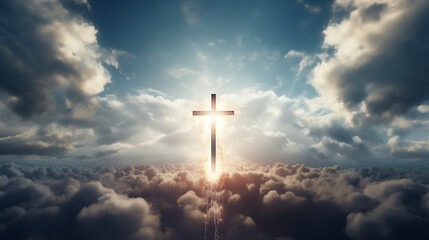 Heavenly Sky, Serene Christian Cross Above Clouds