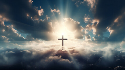 Naklejka premium Heavenly Christian Cross in the Sky, A Symbolic Journey