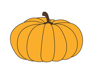 A simple yellow isolated big pumpkins in outline style for icons, webs, apps on white background