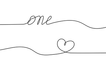 One Love. Lettering one solid continuous line. Simple Line Art design for greeting or invination.