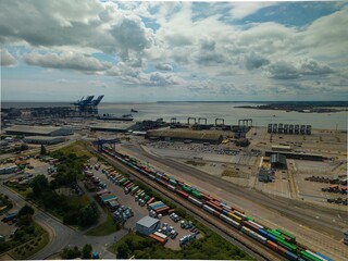 Felixstowe port on the orwell aerial view