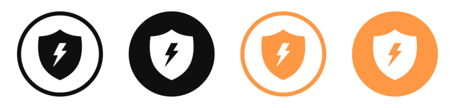 shield lightning bolt icon vector security shield protection symbol. protect energy with thunder bolt logo, flash thunder power with security shield icons for web, mobile app ui