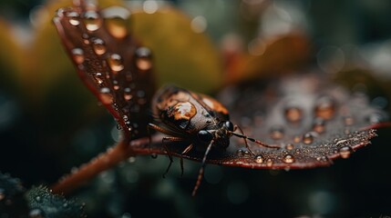 Close-up mesmerizing insect on leaf. Generative AI