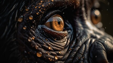 Obraz premium Macro eyes of a chimpanzee. Close-up monkey face. Generative AI