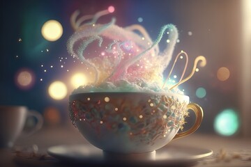 Magical fantasy cup of coffee. Generative AI