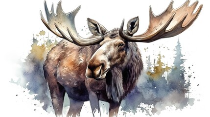 Moose. In style of watercolor illustration. Generative AI