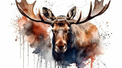 Moose. In style of watercolor illustration. Generative AI