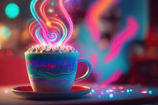 Magical fantasy cup of coffee. Generative AI