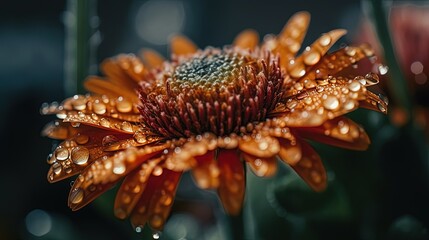 Rare flower with water drops. Close-up. Orange flower. Generative AI