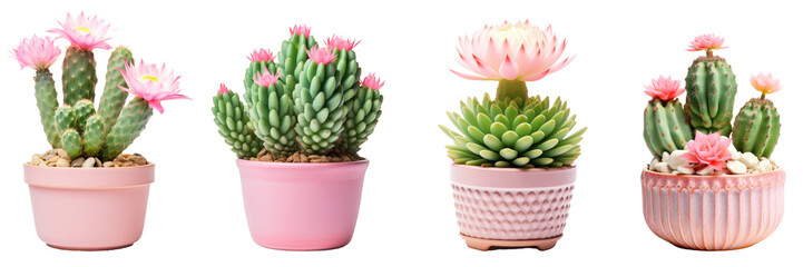 Plant in a pot, set of cactus flowers plants png, transparent background, succulent plants isolated on white - Powered by Adobe