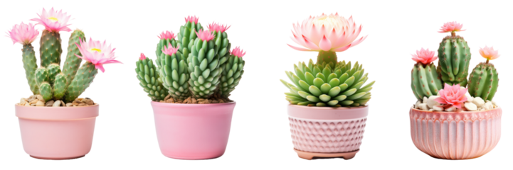 Plant in a pot, set of cactus flowers plants png, transparent background, succulent plants isolated on white