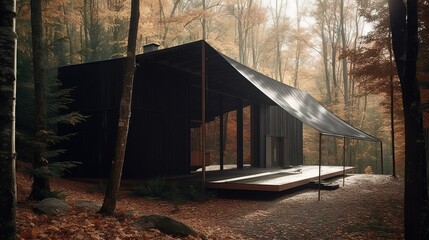 Modern house in village forest. Generative AI