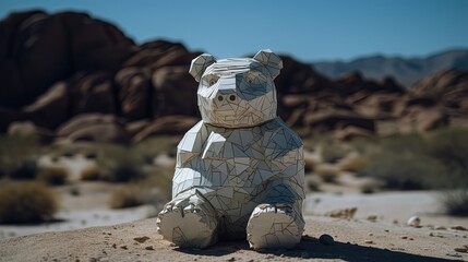 Paper bear. Paper toy of an animal in desert. Generative AI