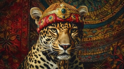 Jaguar wearing fashion accessories. Close-up. Generative AI