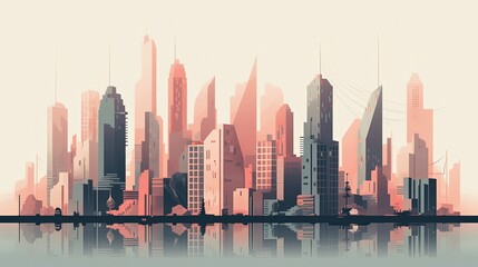 Cityscape in style of vector illustration. Generative AI