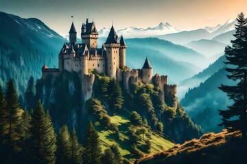 castle in the mountains - obrazy, fototapety, plakaty