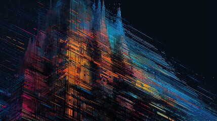Skyscraper in style of glitch art illustration. Generative AI